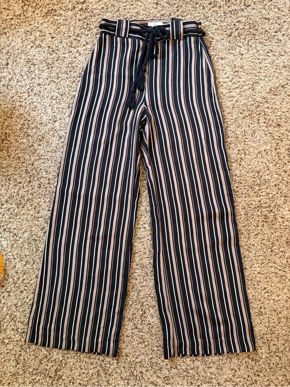 H&M Women Black and White Vertical-Stripe Wide-Leg Pants